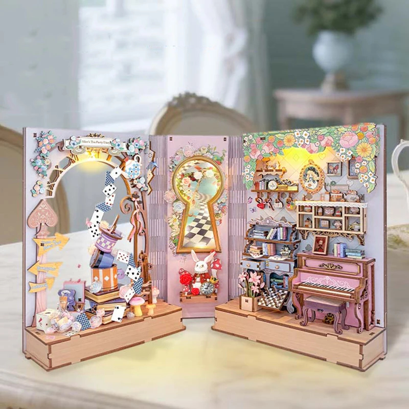 Diy Wooden Book Nook Kit Shelf Insert - Kit de modelo en miniatura para